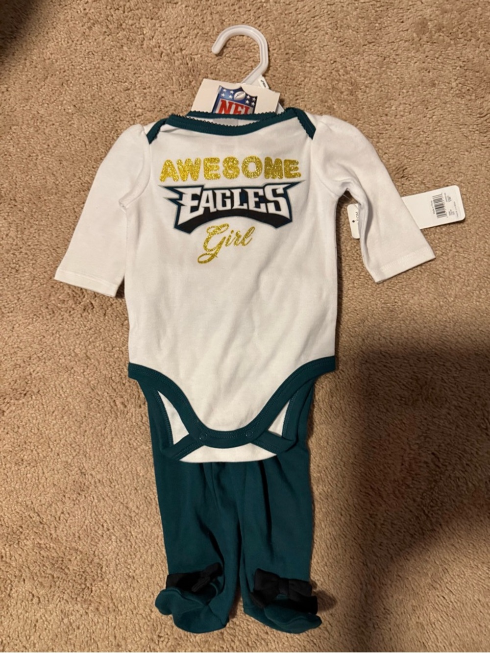 NFL White & Green 'Awesome Eagles Girl' Baby Footie Set